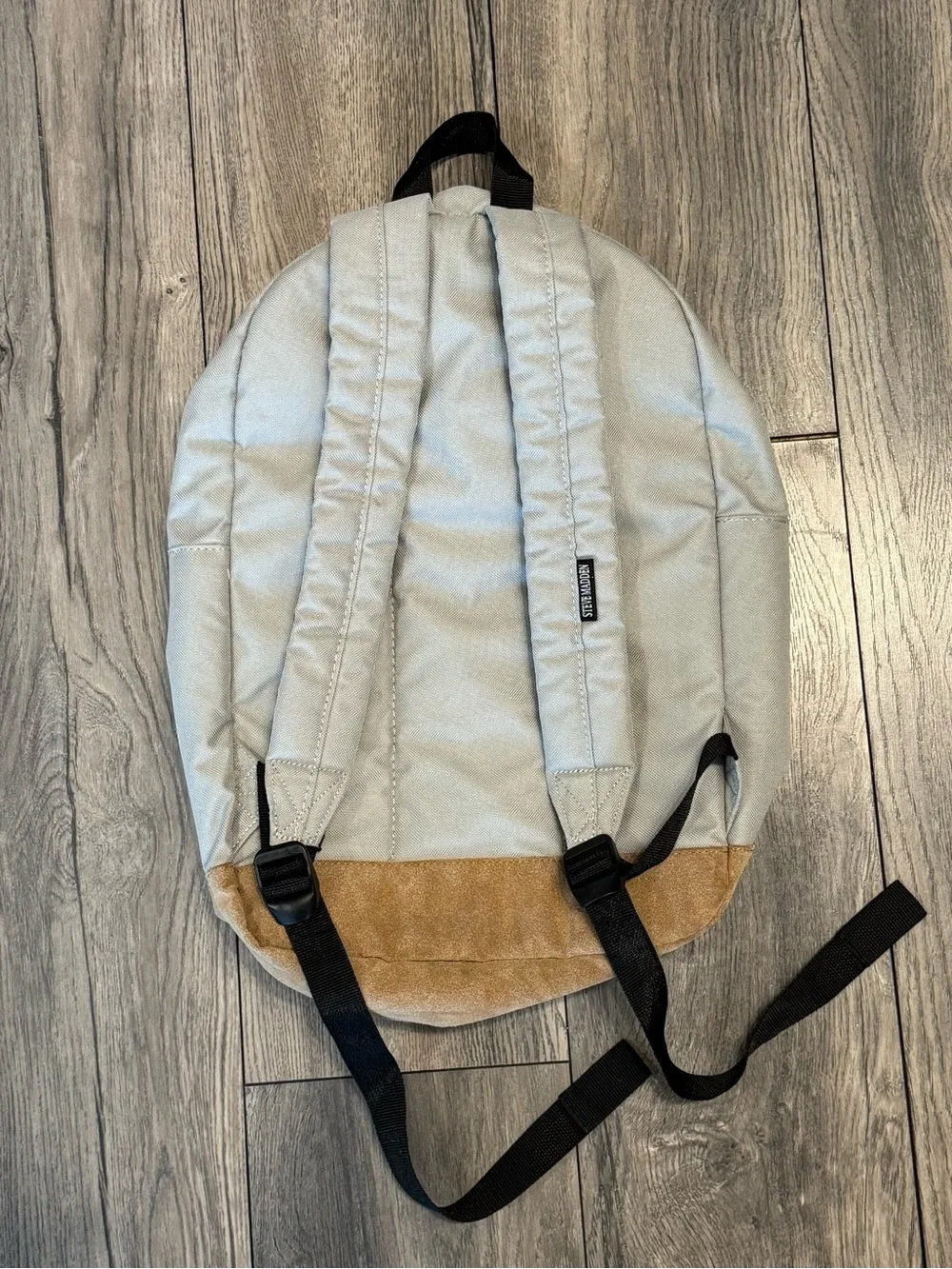 Steve Madden Barnet Avenue Gray Tan Backpack Faux Suede Laptop School Travel Bag